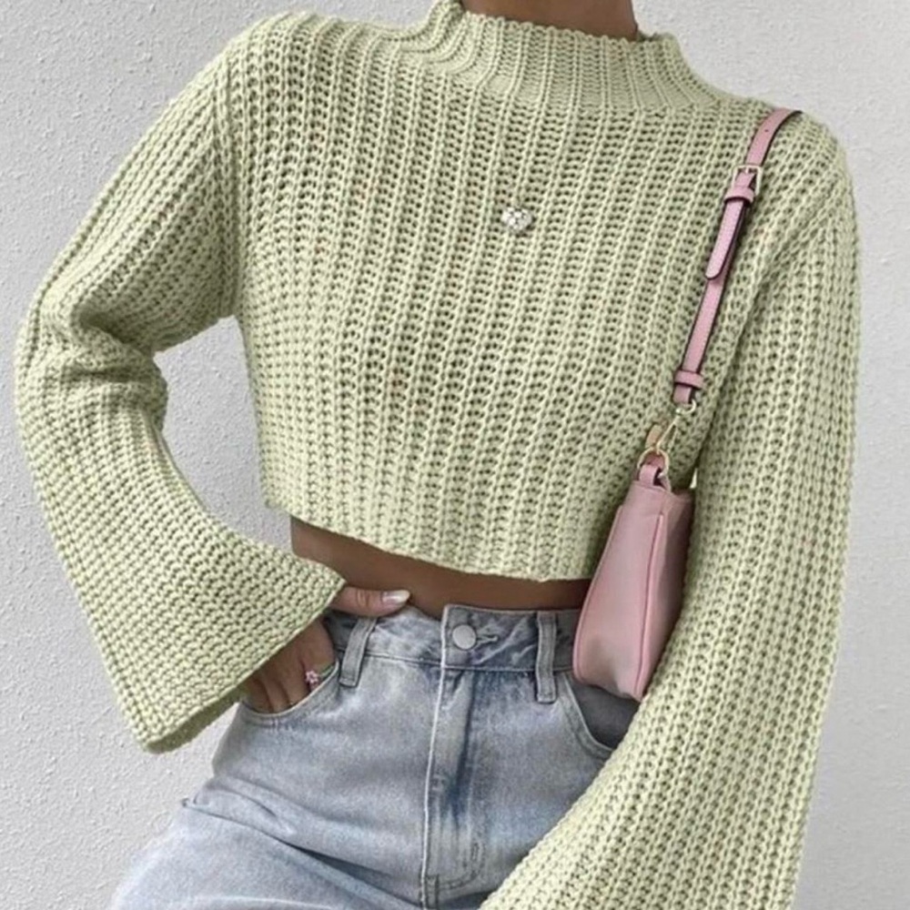 Princess Polly Cropped Ribbed Sweater in Light Sage